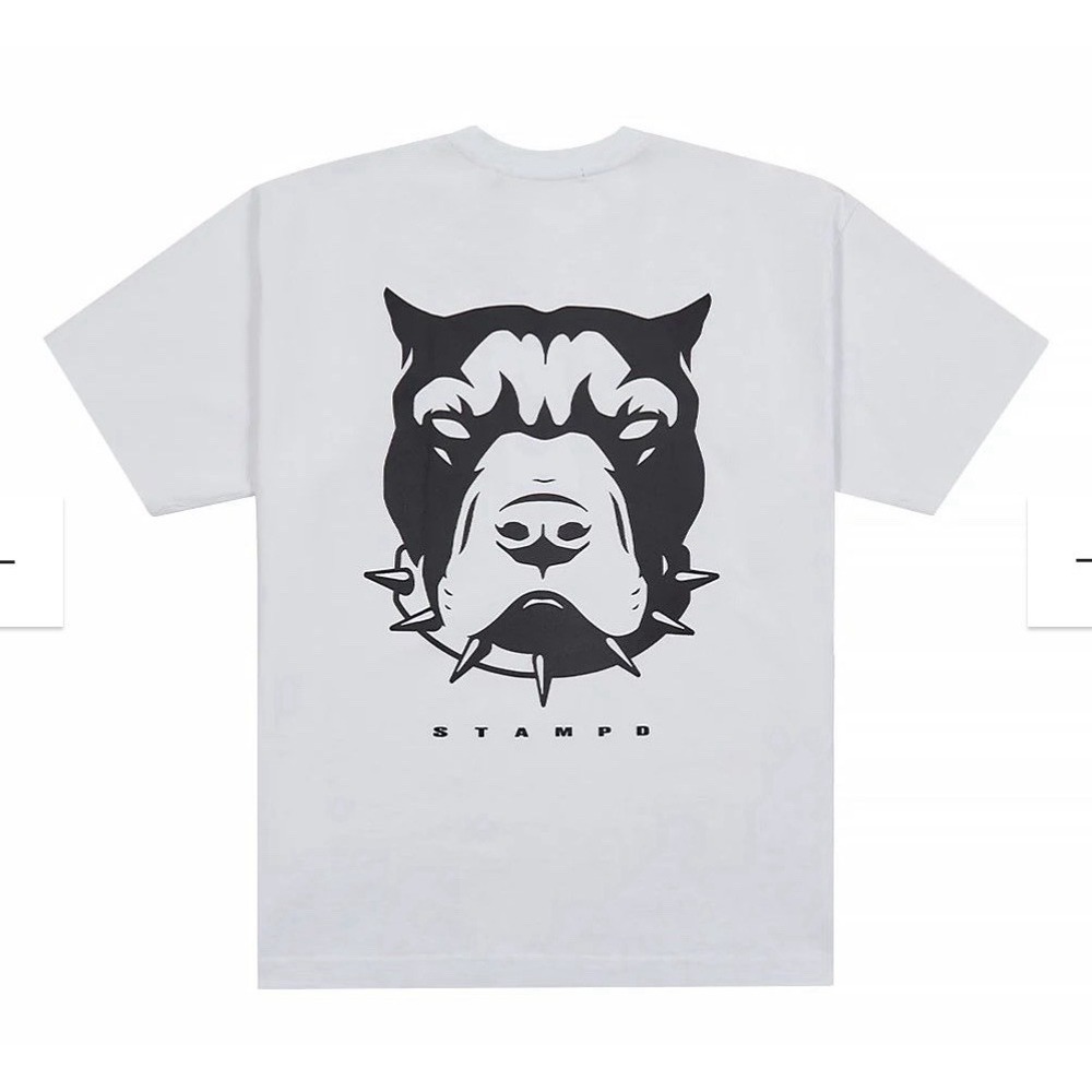 Stampd Men's Cotton White Graphic Logo‎ Crewneck T-Shirt Size Small Dog Spike
